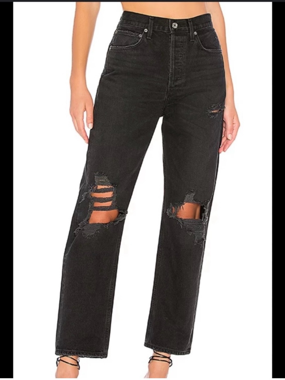 AGOLDE 90's Jean High Rise Distressed Straight Leg Washed Black 100% Cotton